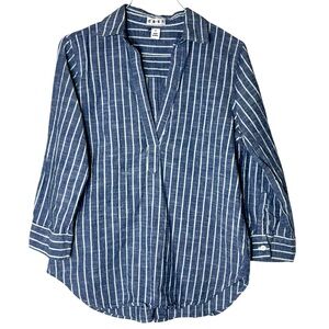 DASH Indigo Striped‎ Cotton Roll Sleeve Shirt